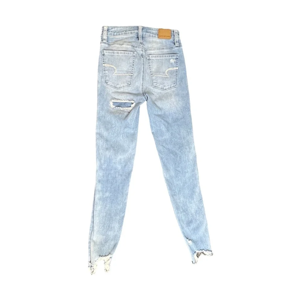 American Eagle Destroyed Next Level Stretch Hi Rise Jegging Sz 0 Short‎ Light